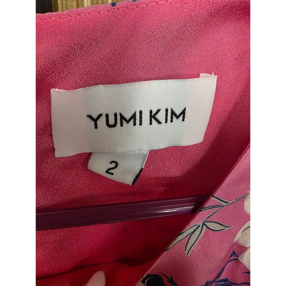 Yumi Kim Velvet Morning Hot Pink Daphne Dress Size 2 Floral Silk Long Sleeve - Picture 4 of 8